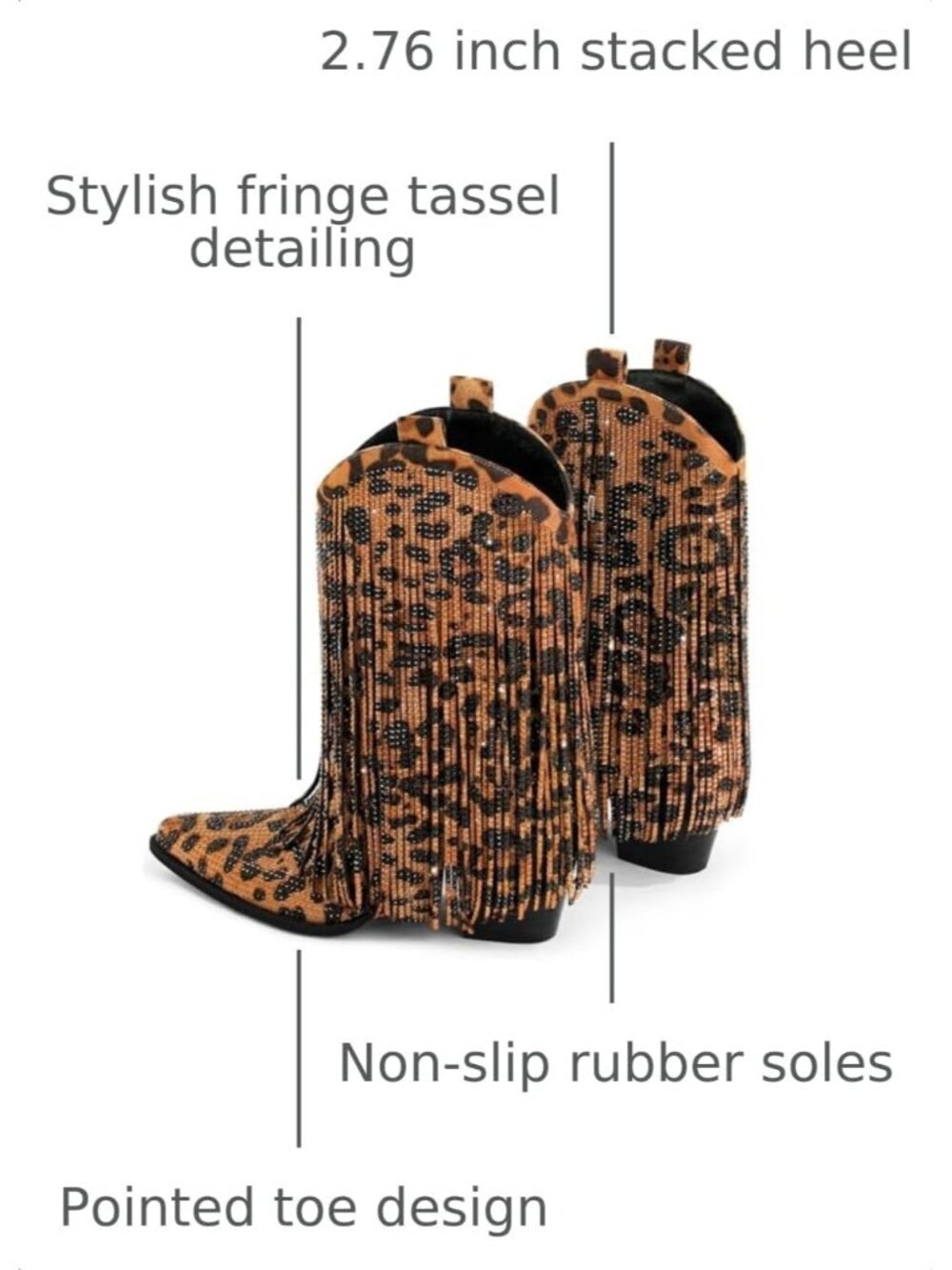 Women's Leopard Cowgirl Boots Pointed Toe Western Boots Chunky Heels Pull-On - Picture 3 of 6
